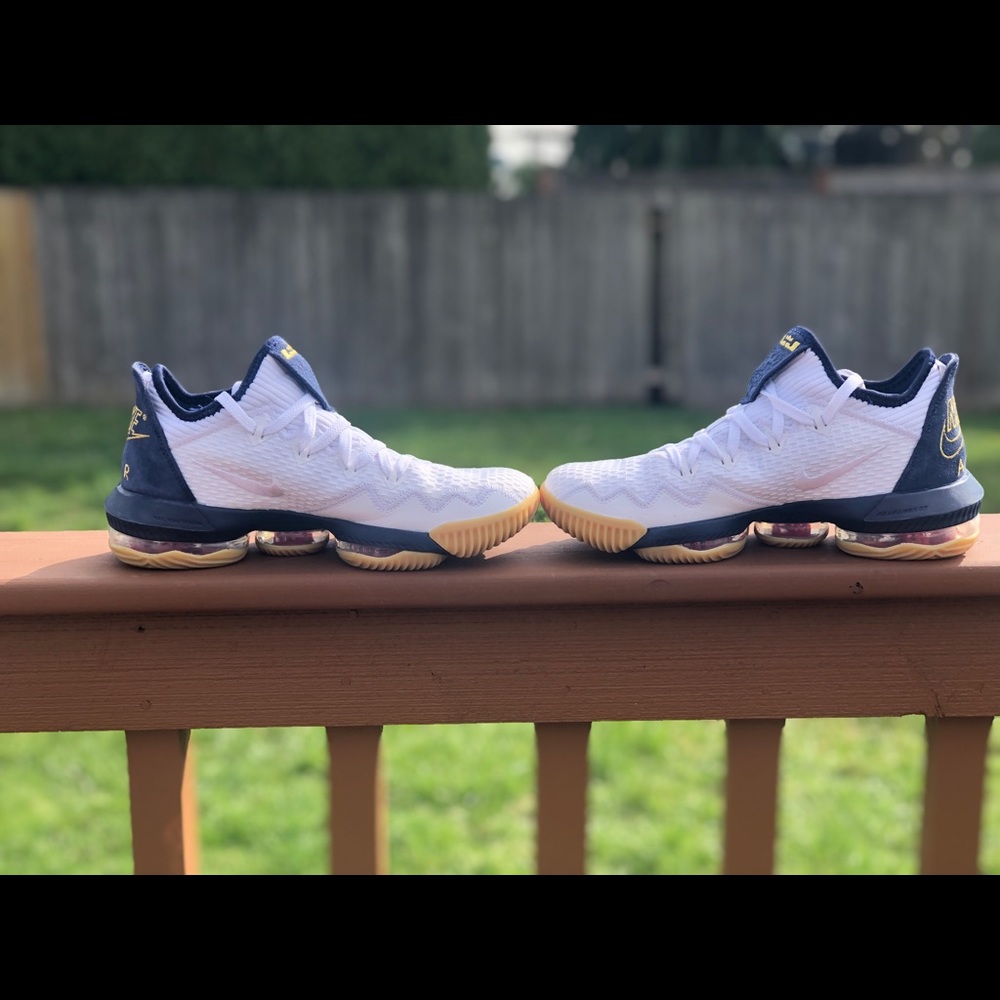 LeBron Nike 16’s lows  ,white, navy blue and gold